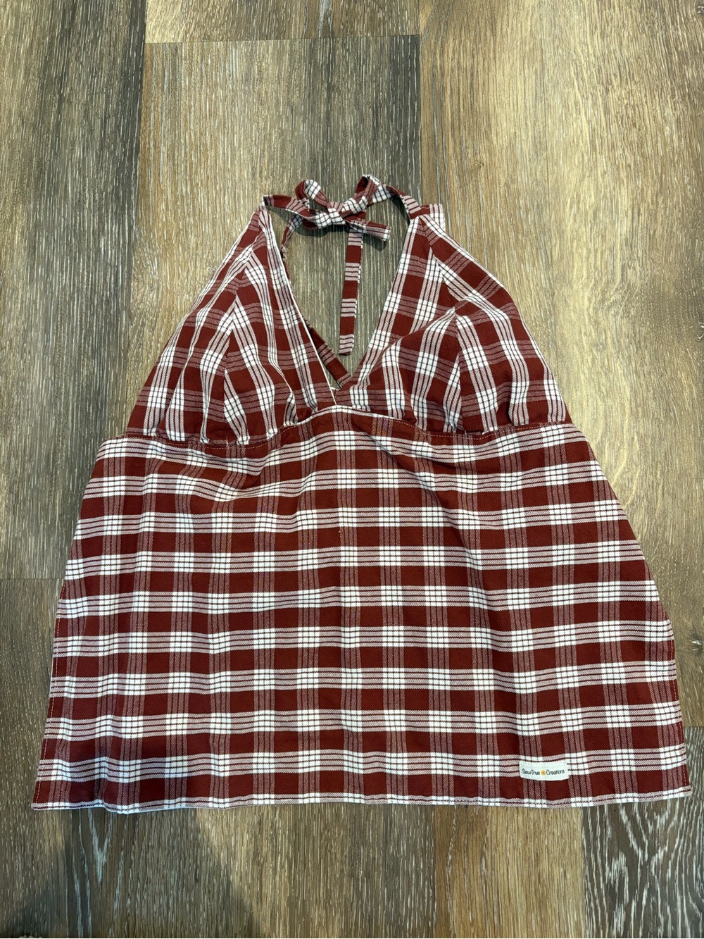 Palaka Top: Maroon and White Plaid Halter Tank Top